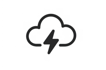 Weather forecast cloud icon showing lightning bolt graphic symbol from a stormy sky and thunder background, transparent png