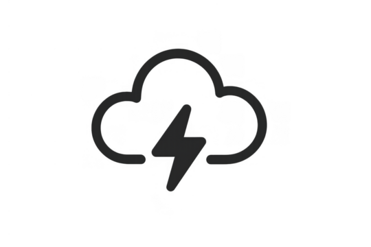 Weather forecast cloud icon showing lightning bolt graphic symbol from a stormy sky and thunder background, transparent png