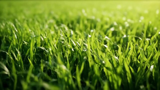 Vibrant Green Grass Meadow Freshness Nature Summer Lawn Field Evokes Tranquility Morning Dew Sunlight Glistening Purity Natural Beauty Lush Dew Drops