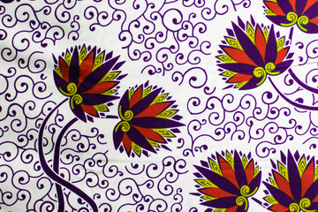 top view of white ankara fabric, flatlay of nigerian wax cloth with designs, spread out white ankara material