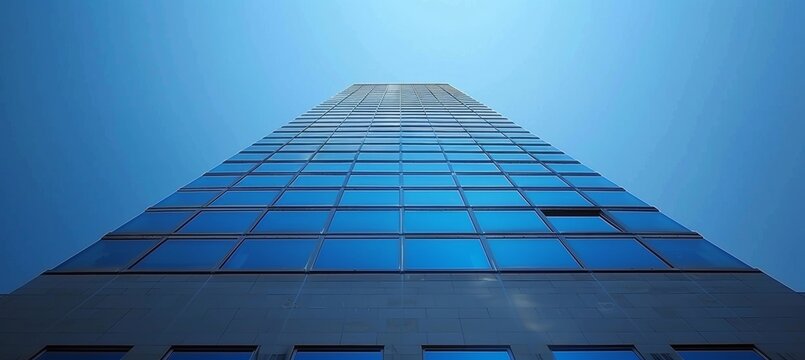 Minimalist urban design modern skyscraper architecture captured from below against clear sky