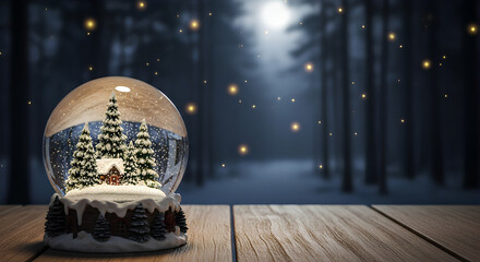 Captivating snow globe with cozy cabin and frosted trees creates winter wonderland magic
