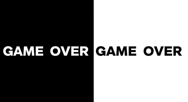Bold, textual "GAME OVER" message is displayed across black and white contrasting background