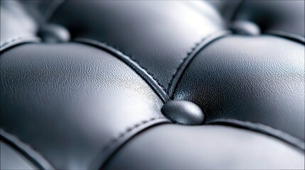 Obraz premium A detailed macro shot of a tufted black leather surface, showcasing its texture, stitching, and button details.