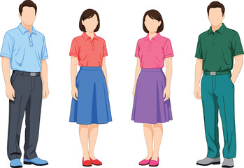 Obraz premium Group of faceless cartoon people in casual clothing standing together, diverse male and female characters illustration, modern flat vector style