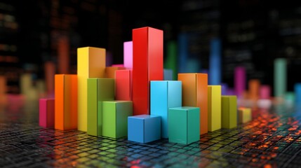 Colorful Block Chart Representing Data Visualization and Analysis in a Modern Digital Environment with Glowing Elements and Abstract Background