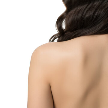 Healthy smooth skin on a woman's bare back and shoulder detail. isolated on transparent background