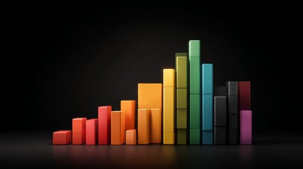 Colorful Bar Graph Representation on Black Background Demonstrating Data Growth and Progress in Business and Financial Concepts
