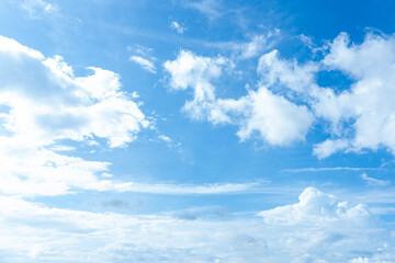 Bright blue sky with scattered white cumulus clouds natural atmospheric background scene