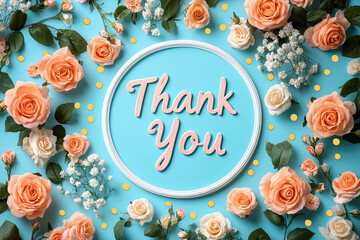 Delicate Rose Border and Polka Dot Background Thank You Card