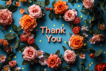 Delicate Rose Border and Polka Dot Background Thank You Card