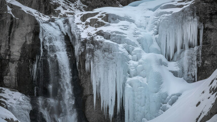 Obraz premium Detail of a winter landscape, icefall on a rock wall.