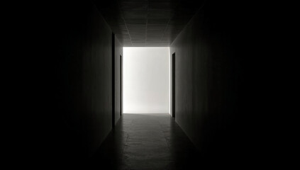 Fototapeta premium Minimalistic modern room with bright light at end of corridor