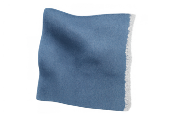 Blue fabric swatch for clothing or textile design, featuring soft fleece texture and frayed edge, transparent background