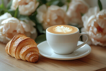 High-End Breakfast Flatlay Featuring White Card and Coffee