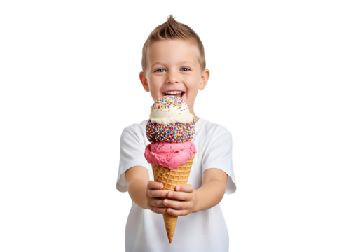 little boy with ice cream isolated on transparent background