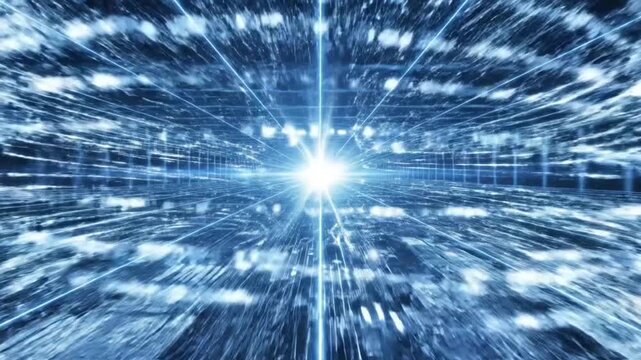 Dynamic neon grid background with glowing light streaks, perfect for futuristic tech visuals or exciting sci-fi themed presentations