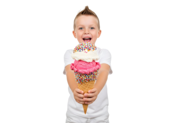 little boy with ice cream isolated on transparent background