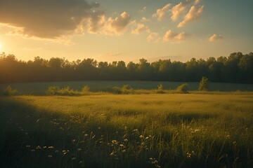 Cinematic Realistic Grassy Plain Under Bright Sky