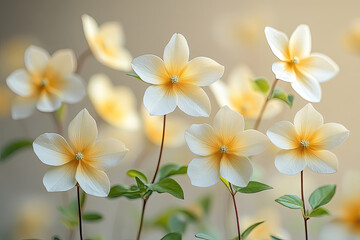 Soft Yellow and White Flowers with Green Leaves