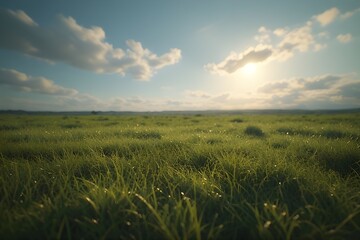 Cinematic Realistic Grassy Plain Under Bright Sky