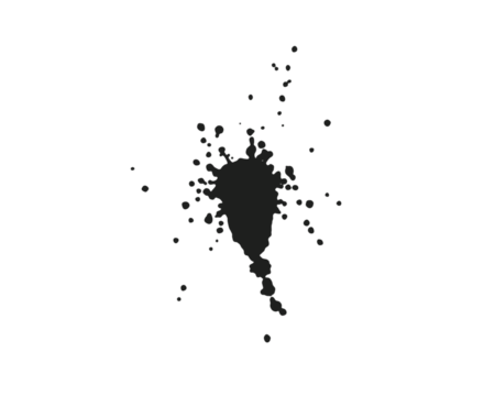 Black ink splatter with scattered droplets on white background, grunge paint splash texture ideal for abstract art, graffiti elements, creative design accents, and graphic overlays. - Powered by Adobe