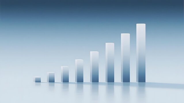 Bar graph with increasing height showing upward trend on gradient background