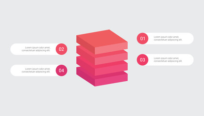 3D Layered Block Infographic Design with Four Steps