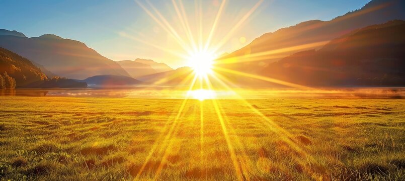 Golden autumn sunrise over a misty countryside a serene landscape capture of nature s beauty