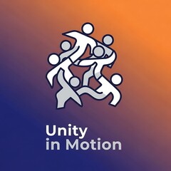 Intertwined human figures symbolizing unity and motion.