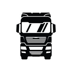 Truck icon. Trunk tractor. Black silhouette. Front view. Vector simple flat graphic illustration on a white background.