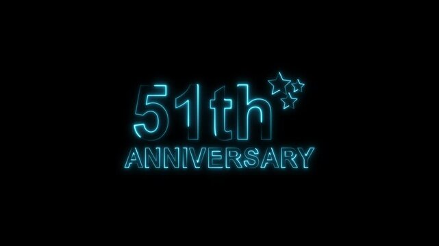 Celebrate 51th anniversary with glowing pink neon text and sparkling stars on a black backdrop, perfect for invitations, cards, and social media posts, evoking joy and milestone achievement