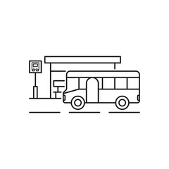 bus station icon, bus stop, thin line web symbols on white background - editable stroke vector illustration eps10