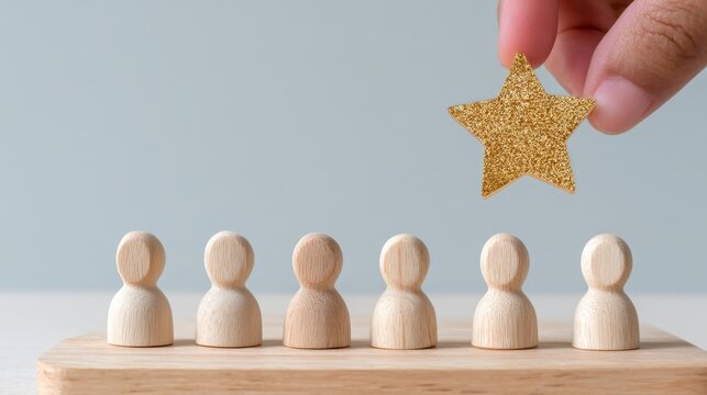 Person&rsquo;s hand, staff, leader, selection, employer, find, Top Talent Selection Concept - Candidate Board with Gold Star, Hand Nominating Best Employee, Copy Space for Text