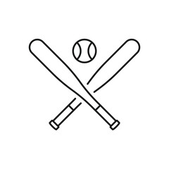 Baseball ball with bat line icon, baseball game concept. Vector graphics. Bat and ball, sport attribute sign on white background, outline style icon for mobile or web design