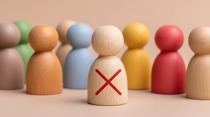 bullying, exclusion, rejection, discrimination, Cyberbullying Concept - Social Media Avatars with One Crossed Out, Symbolizing Online Bullying, Exclusion, and Judgment with Copy Space for Text