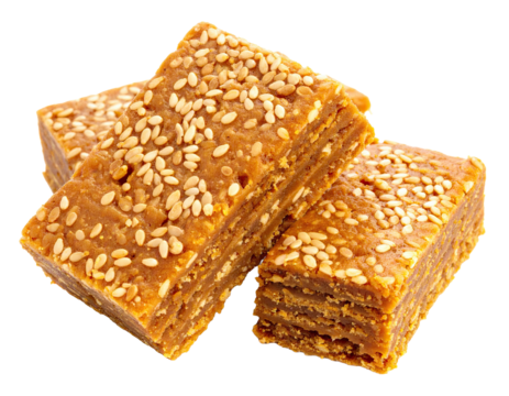 Greek sesame honey bars rectangular pieces on clean white