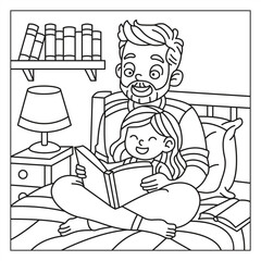 Father and kids coloring pages Dad with children activities line art illustration