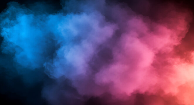 Dynamic, colorful smoke billows against a dark background, creating an abstract and atmospheric scene