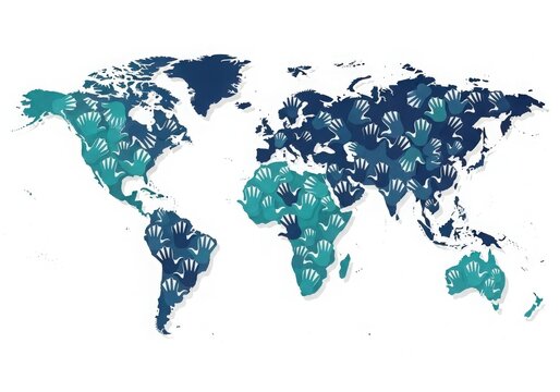 World map comprised of diverse handprints symbolizing global unity and connection