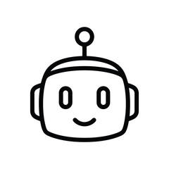 Obraz premium Cute robot face with smiling expression, simple and minimalist design, black and white illustration
