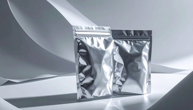 Shiny metallic zipper bags for product packaging and storage with a minimalist design