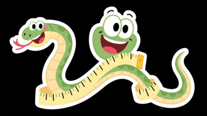 Obraz premium A funny cartoon green viper snake with a red ribbon is an isolated vector reptile illustration on a green background