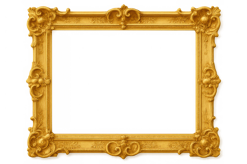 Ornate gold picture frame with intricate baroque rococo carvings and transparent empty canvas