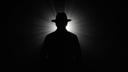 Mysterious silhouette of a man in a beam of light