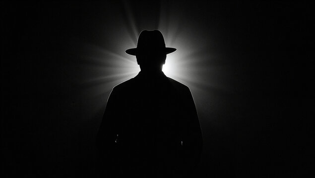 Mysterious silhouette of a man in a beam of light