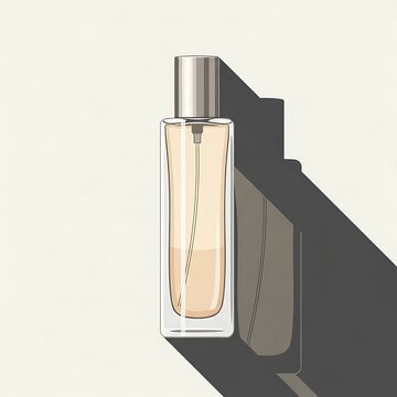 Elegant Perfume Bottle Illustration with Long Shadow on Light Background.