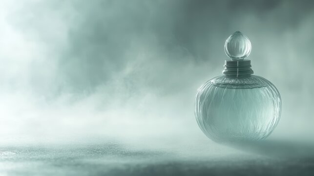 A mysterious and elegant perfume bottle  on blurred background 
