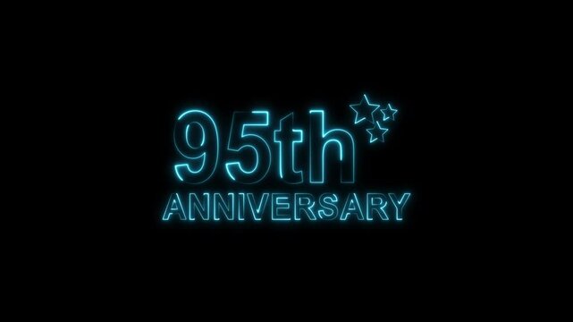 Celebrate 95th anniversary with glowing pink neon text and sparkling stars on a black backdrop, perfect for invitations, cards, and social media posts, evoking joy and milestone achievement