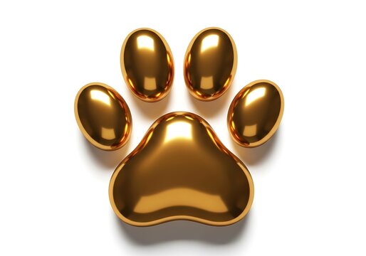 Glossy golden metallic animal paw print illustration, luxurious pet symbol design